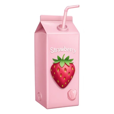 a pastel pink strawberry milk carton with a strawberry pictured on it and it says "strawberry" sticker