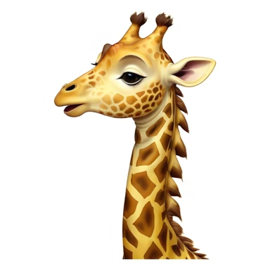 Cinematic Cute Yawning Giraffe Portrait Emoji, Head tilted slightly with a dramatic, wide-open yawn, showcasing a soft, patterned Fur of warm yellows and browns with a long, drooping neck and eyes barely open in drowsy contentment, Simplified yet irresistibly adorable features, highly detailed, glowing with a soft, cozy glow, high shine, relaxed yet expressive, stylized with a touch of savannah whimsy, bright and endearing, soft glowing outline, capturing the essence of a sleepy yet affectionate giraffe, so drowsy it feels like it could stretch right out of the screen and curl up for a nap! sticker