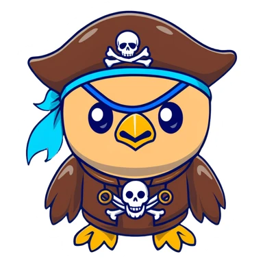 Pirate character with Kazakhstan flag colors and elements, eye patch, pirate hat with Kazakhstan eagle symbol sticker