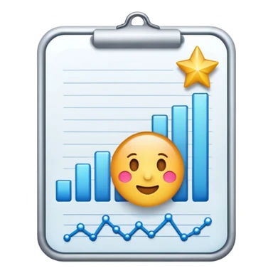 ios style emoji for report sheet consisting graph/ charts with sparkle around the report sticker