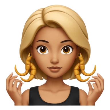 Scorpio zodiac signA 3D cartoon woman with a scorpion-shaped hairstyle, confident expression, smooth skin tone, Memoji-style. sticker