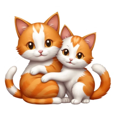 happy mom cat hugging her happy kitten, both cats with fluffy tails sticker