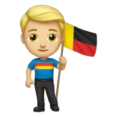 Blonde man hold the Belgian flag sticker
