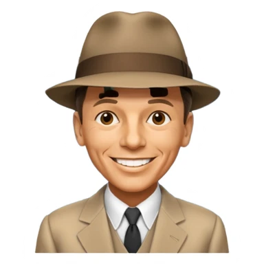 Frank Sinatra with the hat on, smiling and showing data analytics on a screen in the background sticker