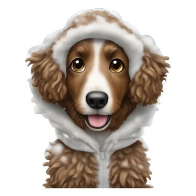 brown Aussie doodle in snow suit dancing like a human sticker