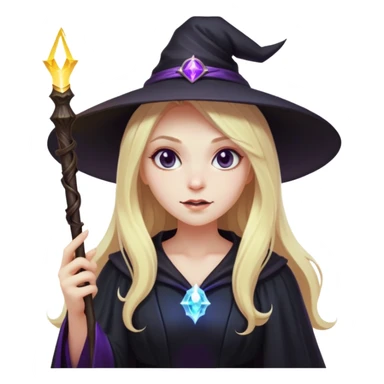 dark witch girl with long blonde hair and magic light stick  sticker