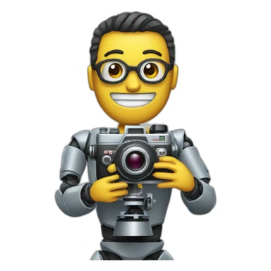 robot director holding a film camera sticker