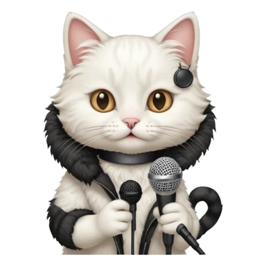 white cat holding microphone sticker