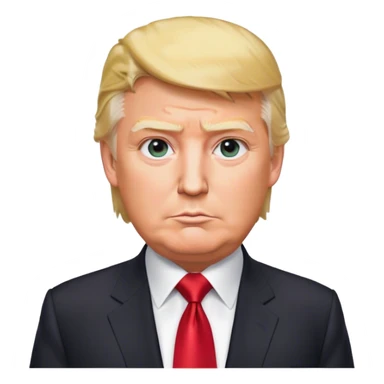 a detailed portrait of donald trump, focusing on his upper half. he has a distinctive hairstyle with combed-back blonde hair, a confident expression, and sharp features. wearing a dark suit, white shirt, and red tie, the image is set against a neutral background with soft, professional lighting sticker