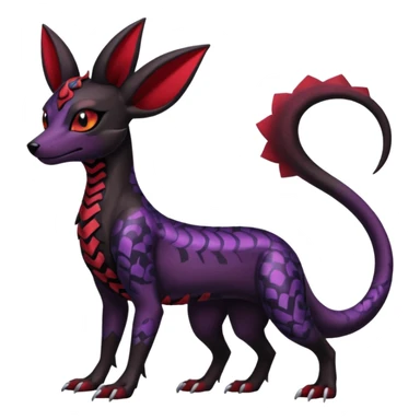 Gothic Black red purple Scaley Exotic Salandit-Umbreon-Houndoom-Fakémon-hybrid-creature (full body), 4 legs sticker