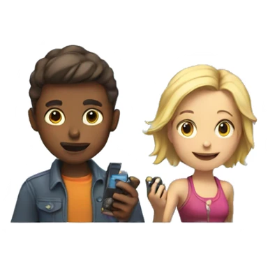 boy and woman play video game sticker