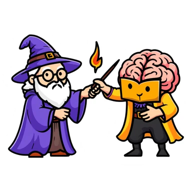 wizard and brain dueling with spells sticker