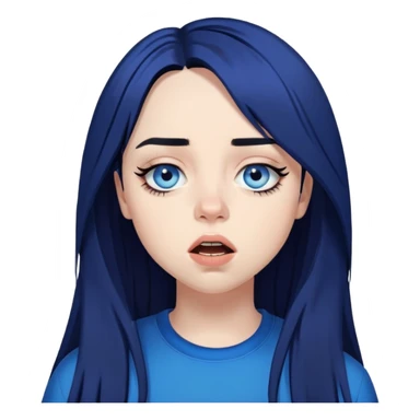 billie eilish long black hair blue eyes dark eyeliner makeup, singing sticker