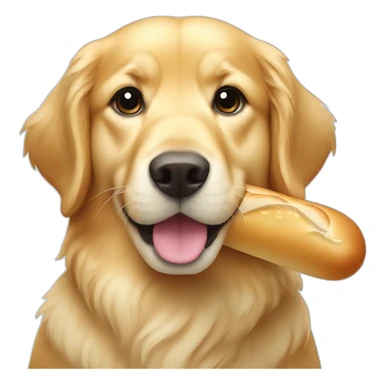 golden retriever holding a baguette sticker