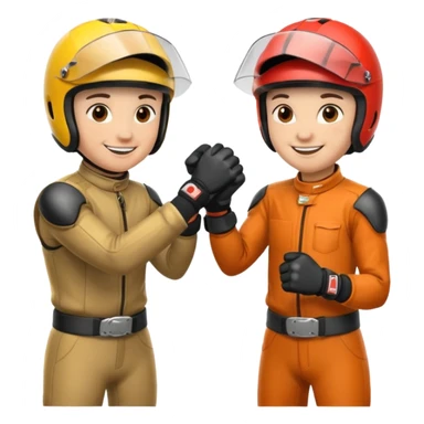 2 dirtbike racers in gear and gloves fist bumping sticker