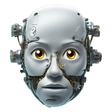 Cyborg head with eye implant and circuitry sticker