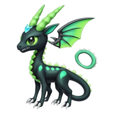 Horned Evil Cool Handsome Badass Edgy Obsidian-black and neon-glowing-green skeletal Meloetta-Salandit-Gorebyss-Zygarde-Pokémon-Fakémon-creature-fusion-hybrid sticker