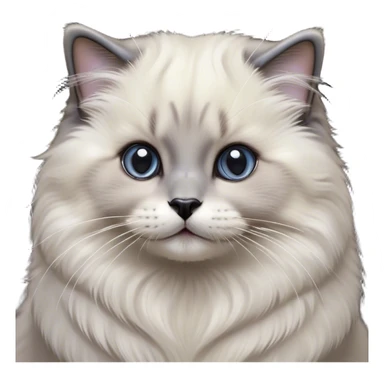 Cinematic Adorable Fluffy Grey Seal Ragdoll Cat Portrait Emoji, Head tilted cutely with big, sparkling eyes, soft grey fur with darker seal points on the ears, face, and paws, Simplified yet irresistibly adorable features, highly detailed, glowing with a soft, warm glow, high shine, affectionate and playful, stylized with a touch of whimsy, bright and endearing, soft glowing outline, capturing the essence of a curious and loving kitten, so cute it feels like it could leap out of the screen and snuggle up for a cuddle! sticker