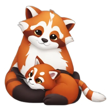 red-panda-cuddles-with-cat sticker