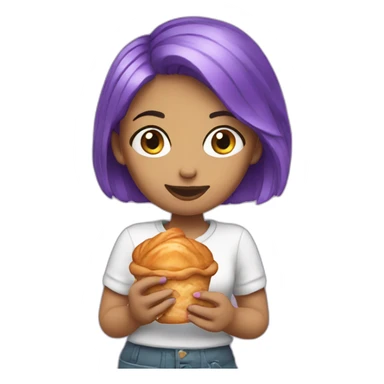 purple hair girl eating croissant sticker