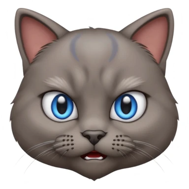 angry grey cat blue small eyes. iphone real emoji style sticker