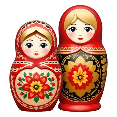 Wood painting icon, painted wooden matryoshkas (nesting dolls) of various sizes, vase, small wooden box, visible carving tools, paintbrushes, traditional patterns in bright colors like red, gold, and black, no finished artwork, just the crafting process, minimalistic style, clean lines, transparent background. sticker