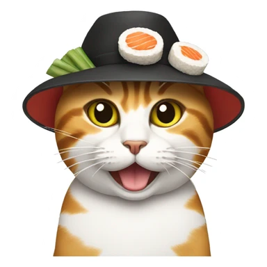 Cat wearing a sushi hat sticker