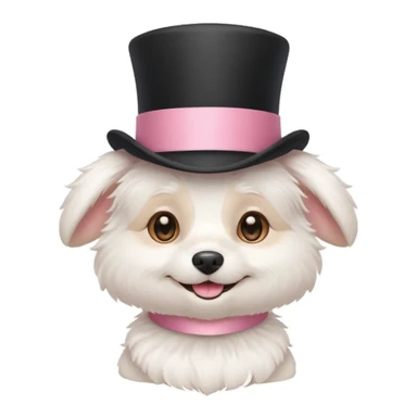 Cute white dog wearing a light pink top hat sticker