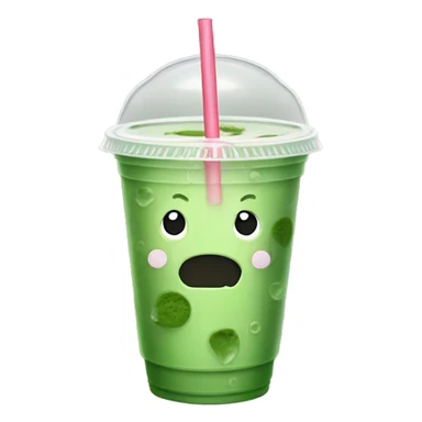 iced matcha in takeaway plastic cup with flat lid and straw no NO FACE sticker
