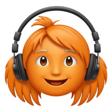 Orange happy face emoji with a couple of hair,headphones,and antennas. sticker