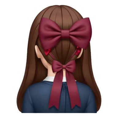 brown open hair from behind with a burgundy bow sticker