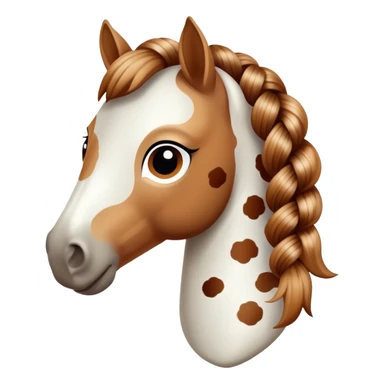 A spotted toy horse with braided mane and friendly expression sticker