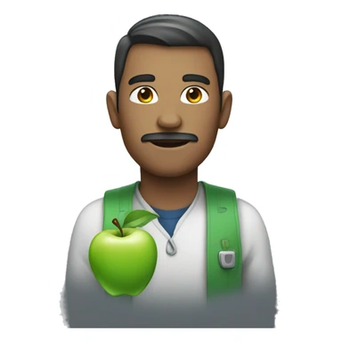 a man with an green apple instead of his heart sticker