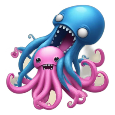 a blue kraken fighting  with another pink kraken sticker