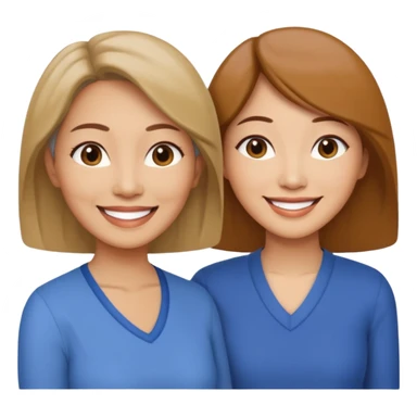 Middle aged light brown skinned woman beside a middle aged asian woman smiling looking young sticker