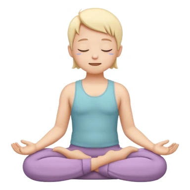 one simplified human character sitting in lotus pose, eyes closed, soft peaceful smile, feeling comfortable alone, calm and mindful mood, flat custom emoji sticker, pastel colors, rounded shapes, minimal details, mental health theme, thick outline, white background, no text sticker