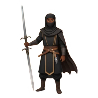 Emoji of a Muslim warrior silhouette standing on a hill at sunrise holding a lowered sword in calm control, crescent moon in the sky, symbolising locking in, discipline, and a new beginning through faith. Bold minimalist vector, transparent background. sticker