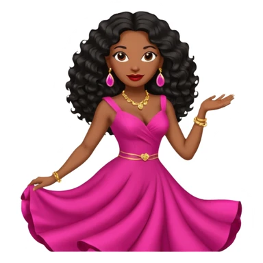 confident mature Black woman with long black wavy hair, pink lipstick, red dance dress, big earrings sticker