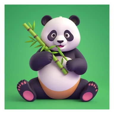 panda eating bamboo in forrest background, close up pose sticker