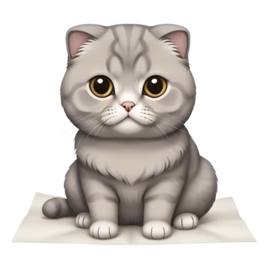 a gray Scottish fold sits on a piece of paper sticker