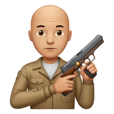 bald man holding a pistol sticker