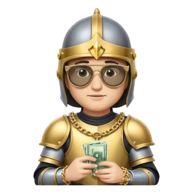 Knight helmet gold chain dark glasses money sticker