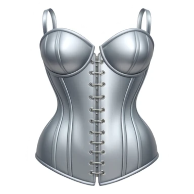 A luxury corset emoji made of silver chrome, smooth metallic curves, minimal fashion silhouette, glossy reflections, sensual high-end aesthetic, iOS emoji style, centered, clean white background sticker