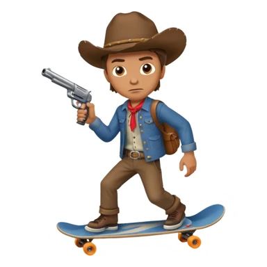 A very dangerous looking cowboy holding a gun and riding a skateboard  sticker