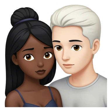Realistic people, Intimate moment between a woman with white skin and black hair and a man who is dark skinned black with black hair  sticker