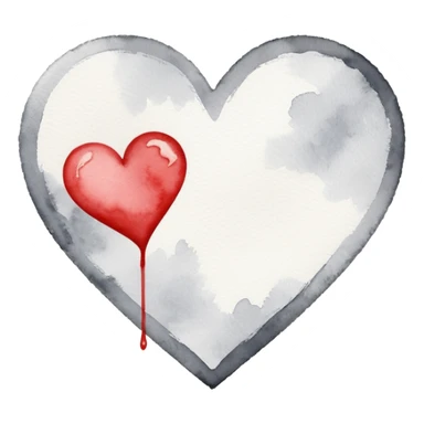 minimalist watercolor heart icon, monochromatic silver washes, soft bleeding edges, on textured white paper, serene and emotional, perfect for app icon, transparent background, flat lay --style raw --stylize 150 sticker