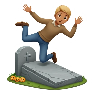 a show of a person falling on a gravestone sticker