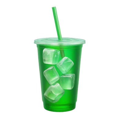 Realistic plastic cup and lid with Transluscent green soda and large ice cubes inside and one straw through the top of the lid. sticker
