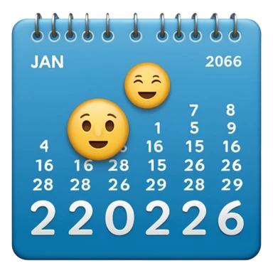 January calendar flat emojy style just writte Jan 2026. More flat style Just JAN 2026 should be on it sticker