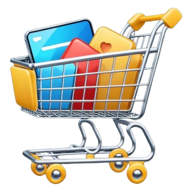 Digital shopping cart filled with online products, clean minimal UI design, smooth motion graphics animation, floating icons, modern style, dark background, cinematic lighting, seamless loop. sticker